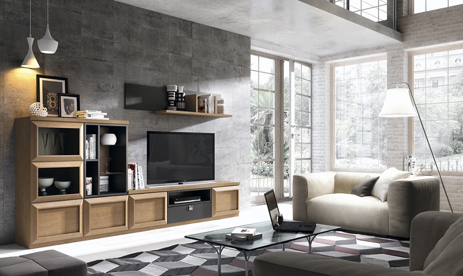 Conjunto de muebles rústicos para salón librerÃa florencia ... Muebles de madera rustica para tv