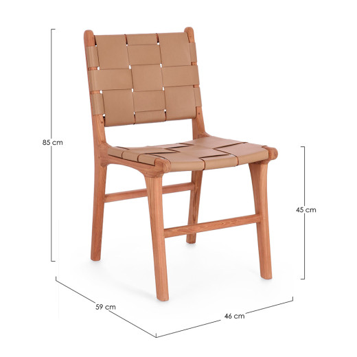 Silla de teka y cuero JOE