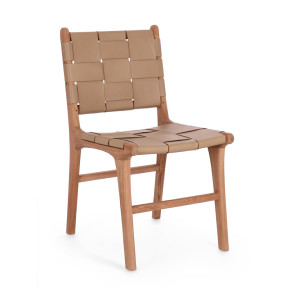 Silla de teka y cuero JOE