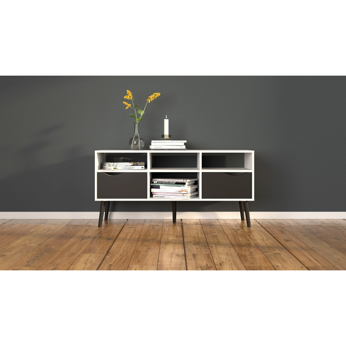 MESA DE TV  DOS CAJONES Y CUATRO HUECOS OSLO