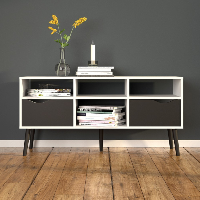 MESA DE TV  DOS CAJONES Y CUATRO HUECOS OSLO