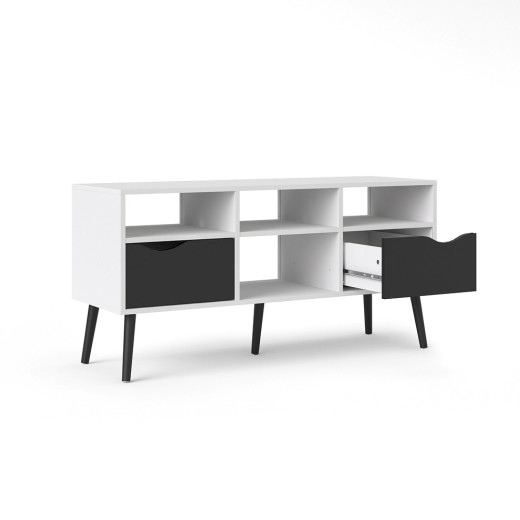 MESA DE TV  DOS CAJONES Y CUATRO HUECOS OSLO