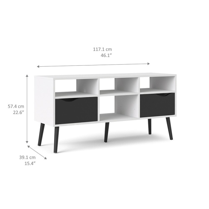MESA DE TV  DOS CAJONES Y CUATRO HUECOS OSLO