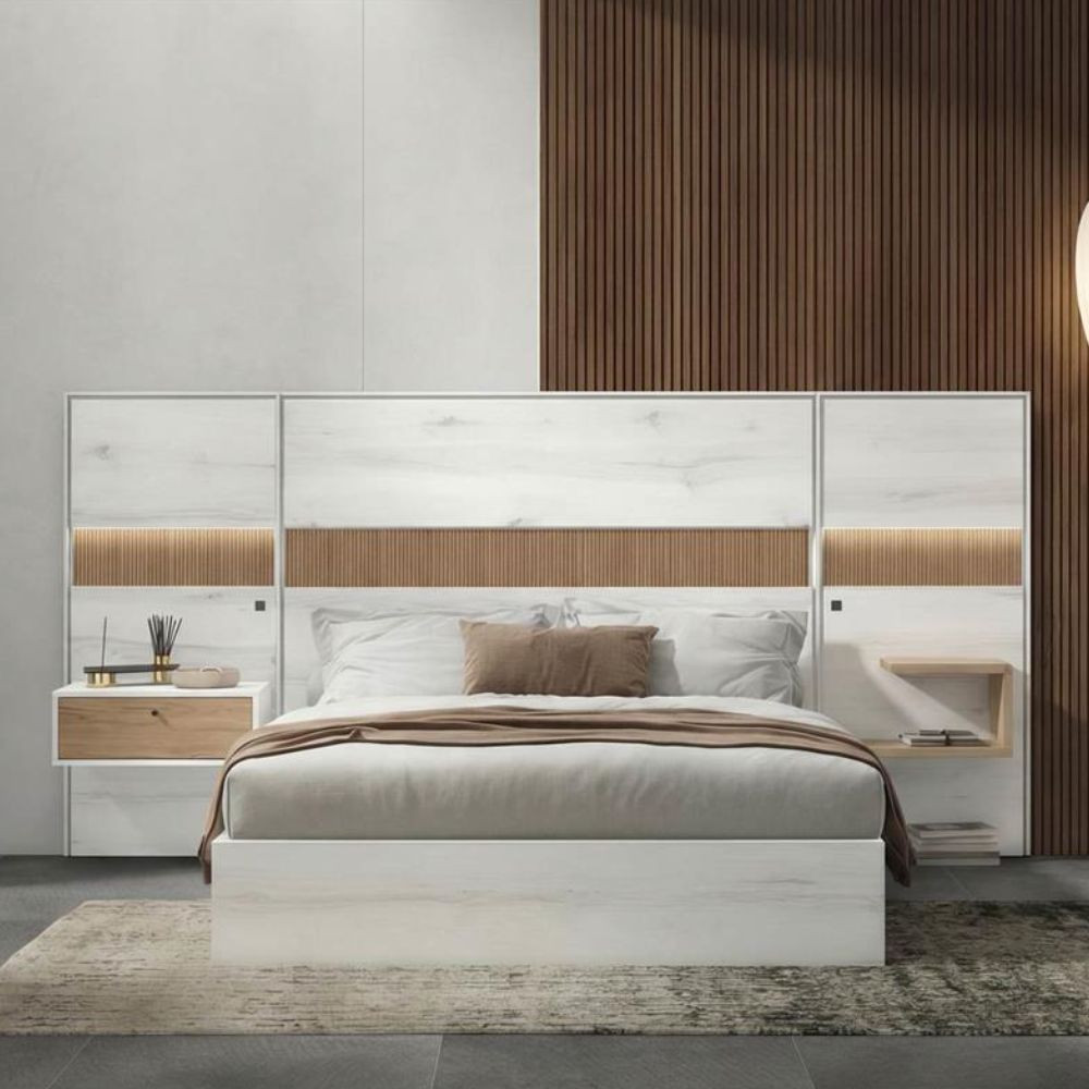 Dormitorio con led opcional en las alas + 2 mesillas SOULMATE