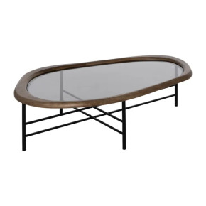 Mesa de centro tapa cristal y madera NODO