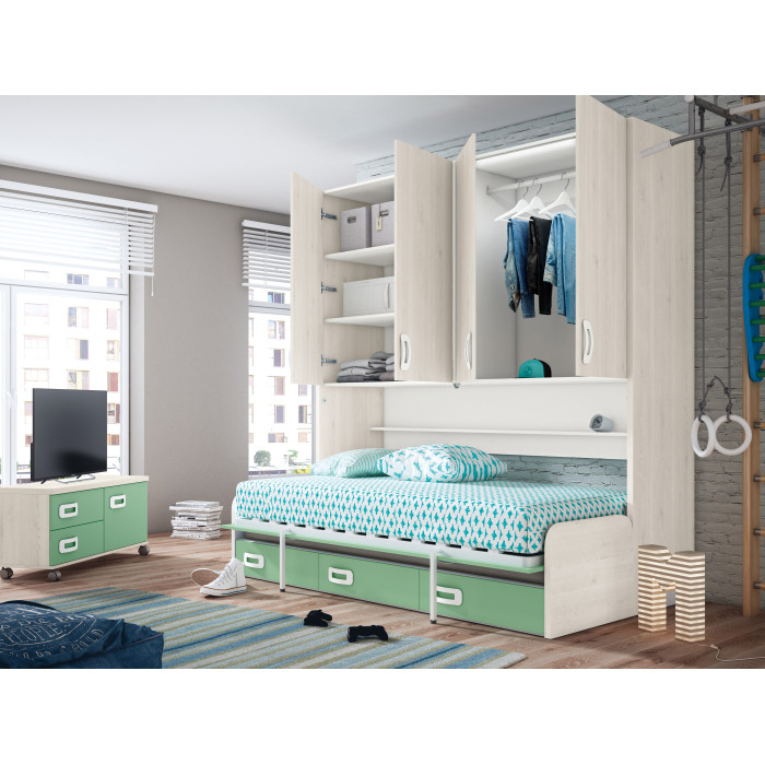 CAMA ABATIBLE CON SOFÁ, CAJONES Y ARMARIOS CLIPPY CAMA ABATIBLE CON SOFÁ, CAJONES Y ARMARIOS CLIPPY