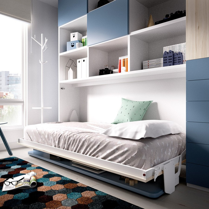 Cama abatible con estantería y escritorio BILLIE Cama abatible con estantería y escritorio BILLIE
