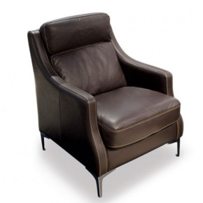 SILLÓN DE PIEL MARRÓN PATAS METÁLICAS GOUDA