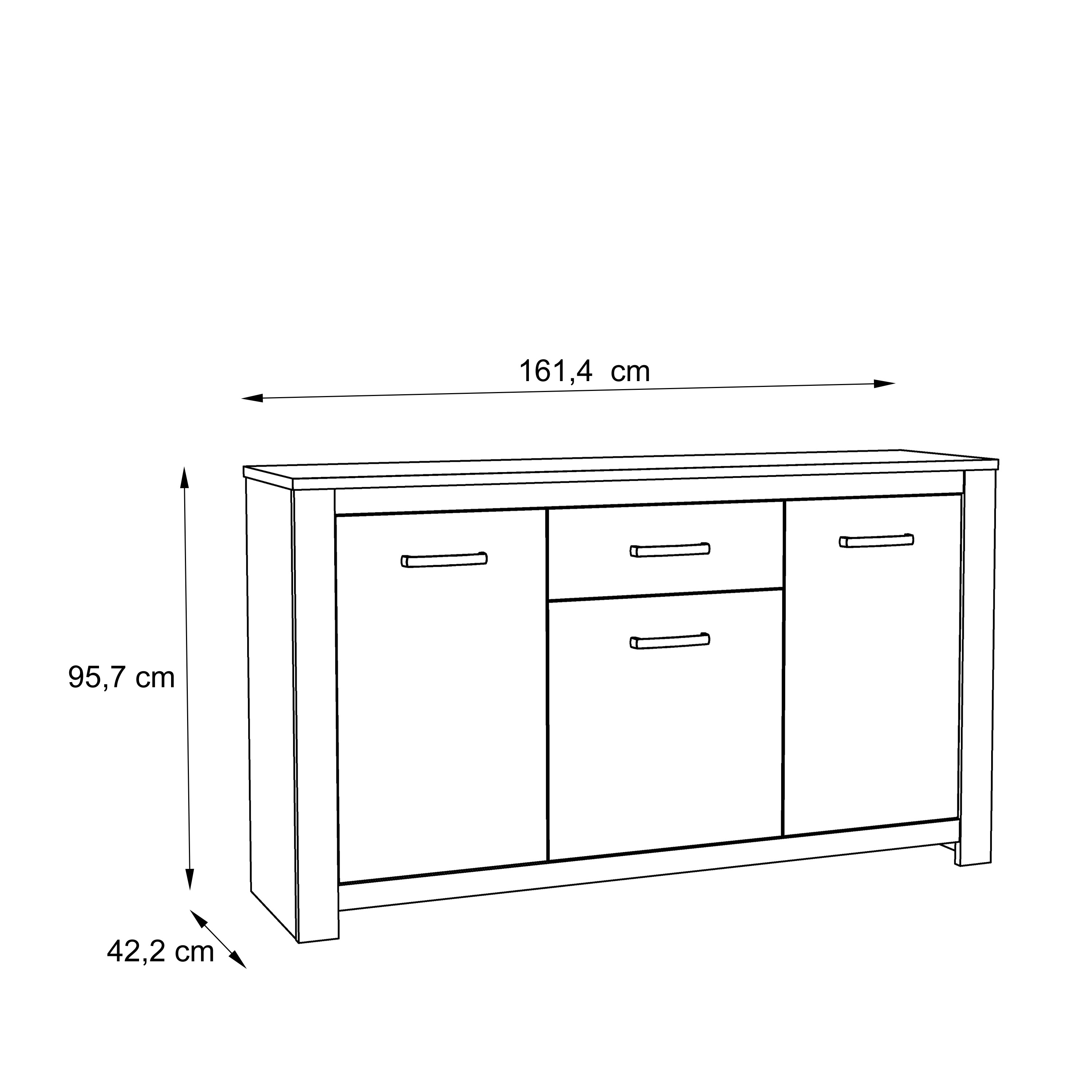 Aparador 3 puertas modelo-881 acabado roble/grafito, 131cm(alto)  101cm(ancho) 30cm(fondo).