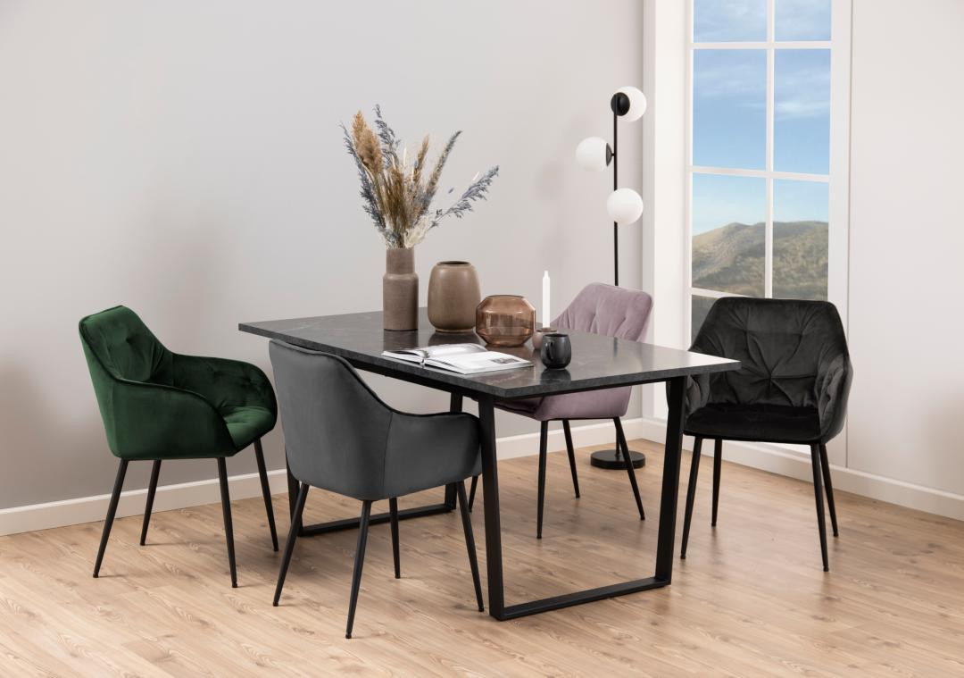 Sillas Comedor - Silla Sesel Terciopelo Patas Negras - Verde